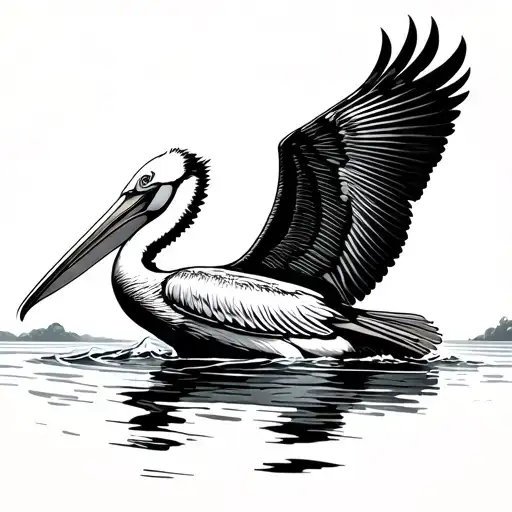 pelican flying over water tattoo design idea