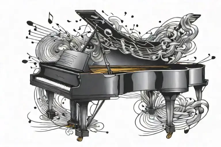 piano playing music, music representing synesthesia tattoo design idea