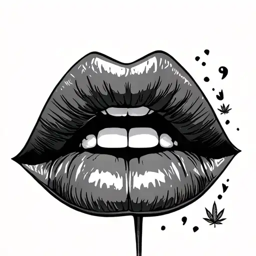 MARIJUANA with sexys lips tattoo design idea