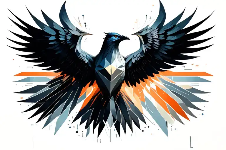 Male geometric design, chest and throat area code intertwined. symmetrical design. abstrackt, horror bird with open wing tattoo design idea