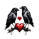 2 crows eating a heart tattoo design idea