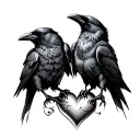 2 crows eating a heart tattoo design idea