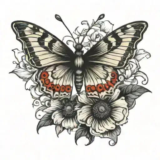 butterfly with one normal wing and one poppy wing tattoo design idea