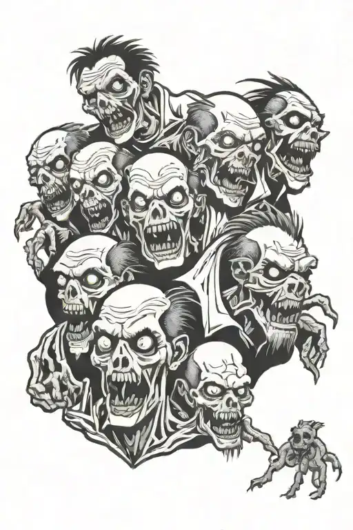 creeping bunch of zombies from hell hound tattoo design idea