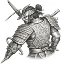 Design a back piece showcasing a fusion of a samurai warrior and Achilles from Greek mythology, representing courage and honor tattoo design idea