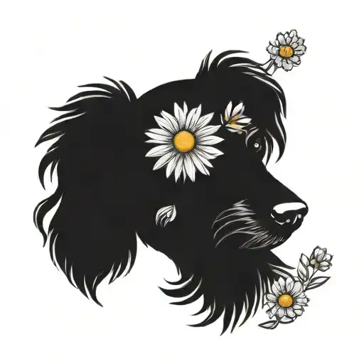 daisies surrounding a cockapoo dog head tattoo design idea