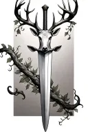 very thin swords wrapped  with deer head handle small leaves running vines tattoo design idea