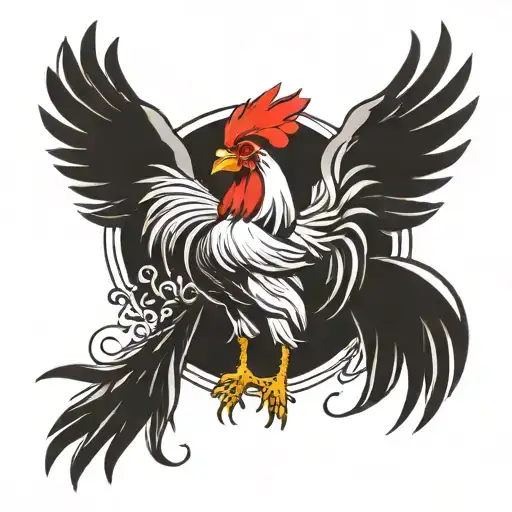 fighting rooster with wings up on sides  tattoo design idea