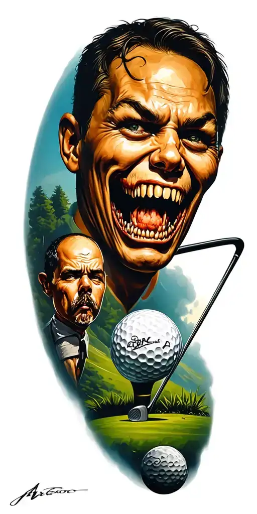Scary, golf, time, family, f hole tattoo design idea