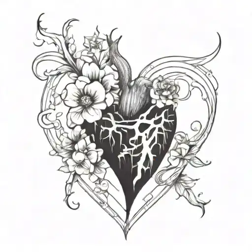 fine line black heart tattoo design idea