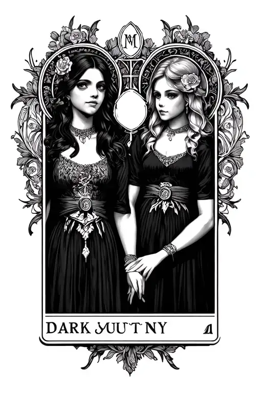 m, book themed. Two tarot cards related to dark romance, smutty books. Good girl. No flowers. no fantasy and no people tattoo design idea