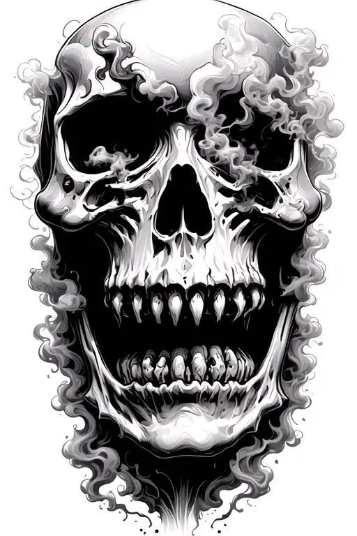 ghost face rising from smoke billowing scary skull tattoo design idea