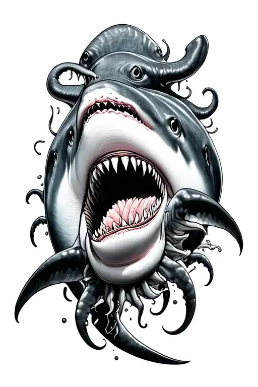 octupos and shark tattoo design idea