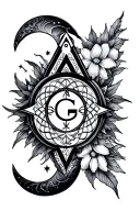 masonic symbols, sun, moon, stars, flower of life tattoo tattoo design idea