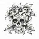 Sugar Skull with Lilly flower tattoo design idea