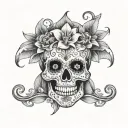 Sugar Skull with Lilly flower tattoo design idea