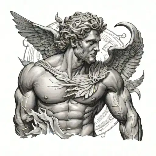 Greek God Eros holding a thunderbolt tattoo design idea
