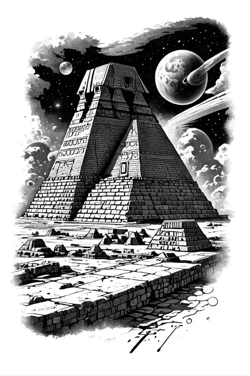 egyptian temples landscapes and outer space tattoo design idea