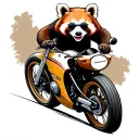 large smiling red panda bear riding a road racing bike wearing sunglasses tattoo design idea