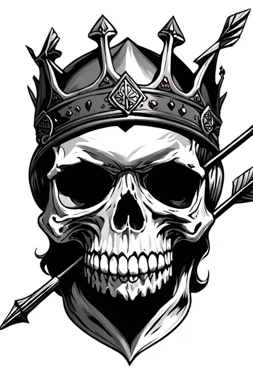 Dead King Skull with arrow through head tattoo design idea