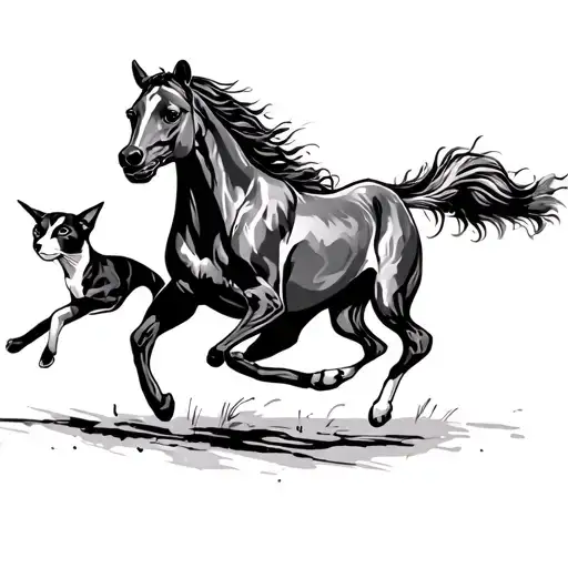 cat, dog, horse running tattoo design idea