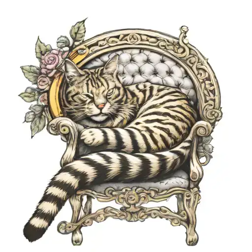 cat sleeping on a chair with a halo on her Head  tattoo design idea