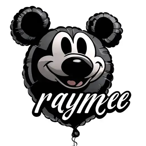 Disney Mickey balloon with string spelling name raymee tattoo design idea