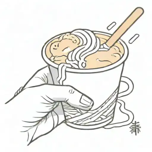 hand holding cup noodles tattoo design idea
