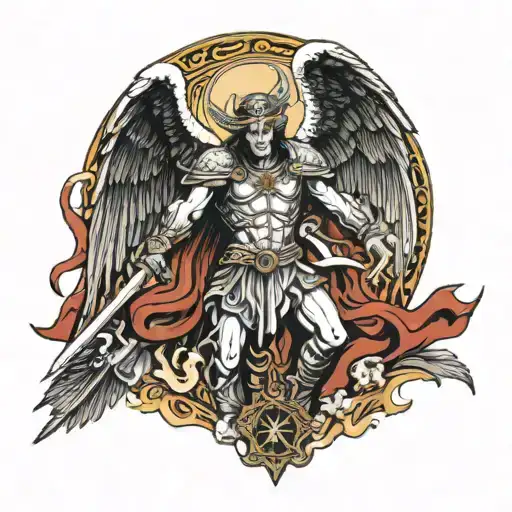 saint michael killing lucifer tattoo design idea