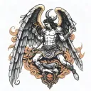 saint michael killing lucifer tattoo design idea