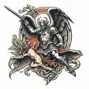 saint michael killing lucifer tattoo design idea
