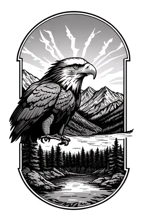 eagle,idaho outline, mountains and trees,  tattoo design idea
