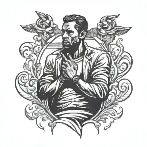 Humble hustler silhouette surrounded tattoo design idea