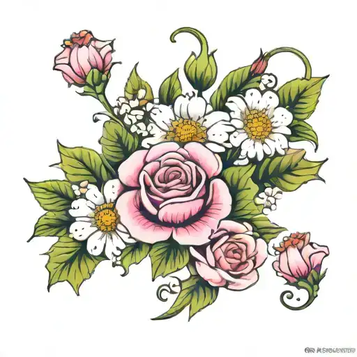 morning glory, chrysanthemum, Lilly of the valley, rose  tattoo design idea