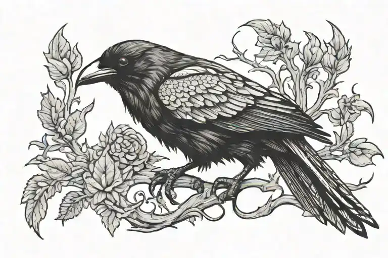 Raven looking inquisitive tattoo design idea