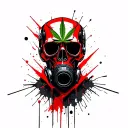 composition A robot skull with a gas mask,in the background a marijuana leaf,hexagonal grid tattoo design idea