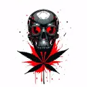 composition A robot skull with a gas mask,in the background a marijuana leaf,hexagonal grid tattoo design idea