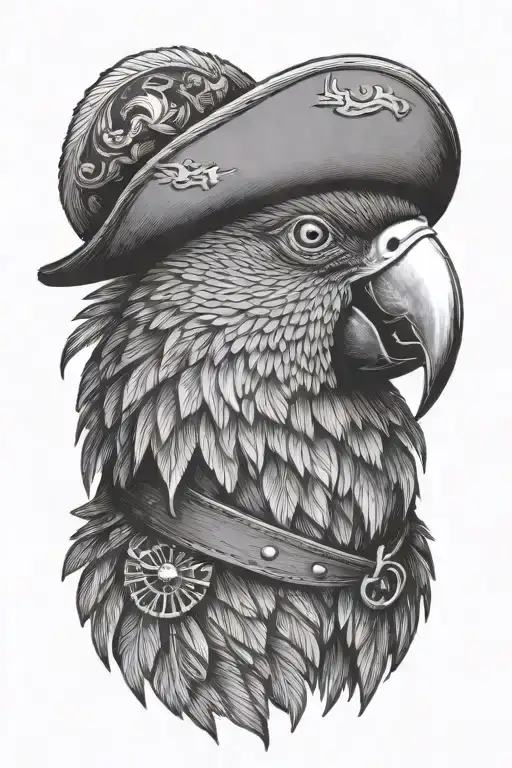 parrot with pirate hat and eye patch  tattoo design idea