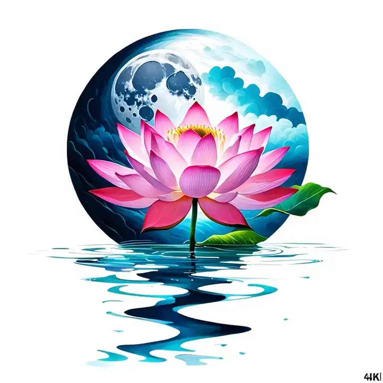 Lotus Flower with moon merging together with a semi colon  tattoo design idea