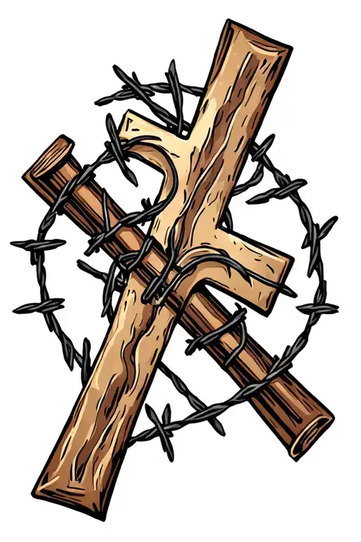 soldiers cross with barbed wire wrapped tattoo design idea