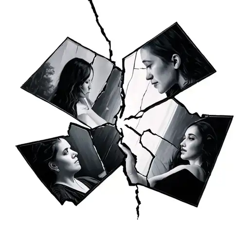 A broken mirror with pieces reflecting different scenes or emotions, highlighting that perception is often fragmented an tattoo design idea