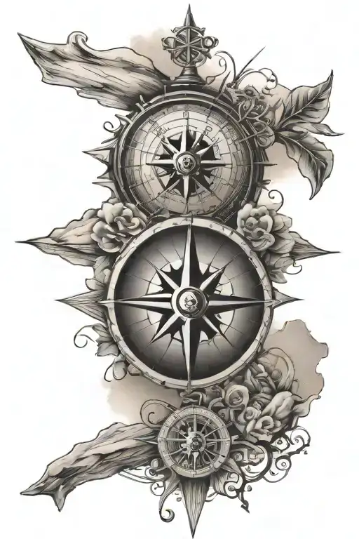 nautical compass and beach sunset tattoo design idea