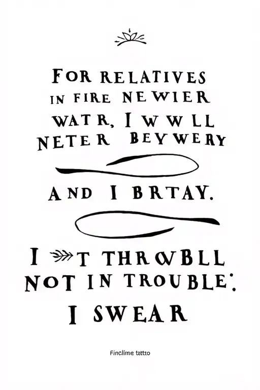 For relatives in fire and water, I will never betray and I will not throw in trouble, I swear tattoo design idea