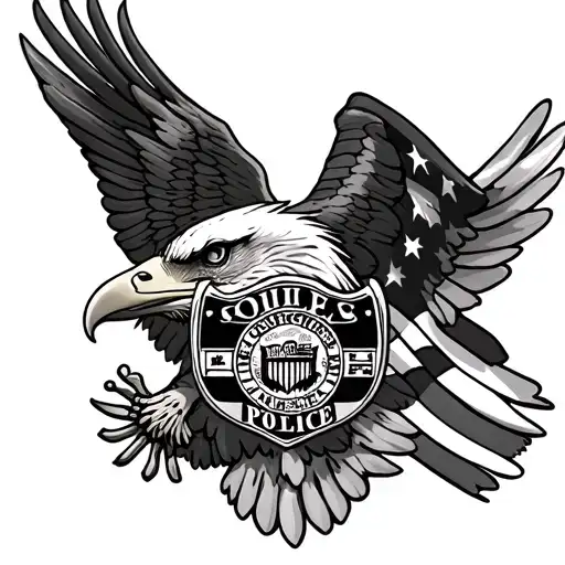 bald eagle and police badge intertwined and American flag  tattoo design idea