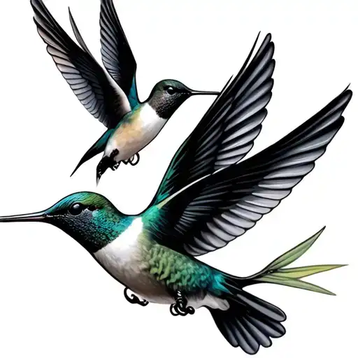 444 with two hummingbirds flying tattoo design idea