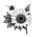 black and white sunflower and a coloured bee tattoo design idea
