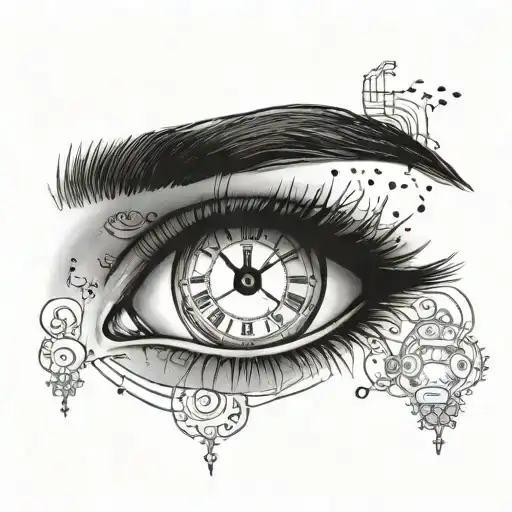 girl eye time clock tattoo design idea