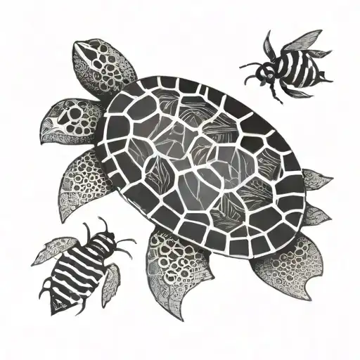 Flower and Bee With turtle Geometric tattoo design idea
