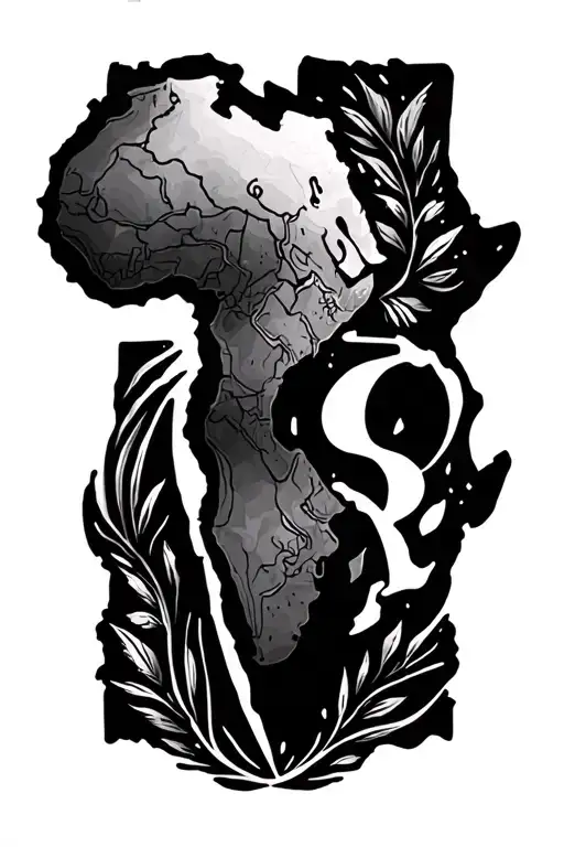 continent of africa with Q inside surrounded tattoo design idea