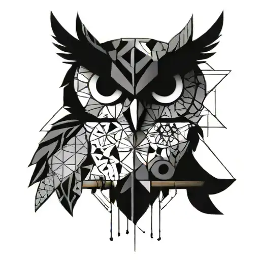 A geometric owl design incorporating elements of good jewelry tattoo design idea